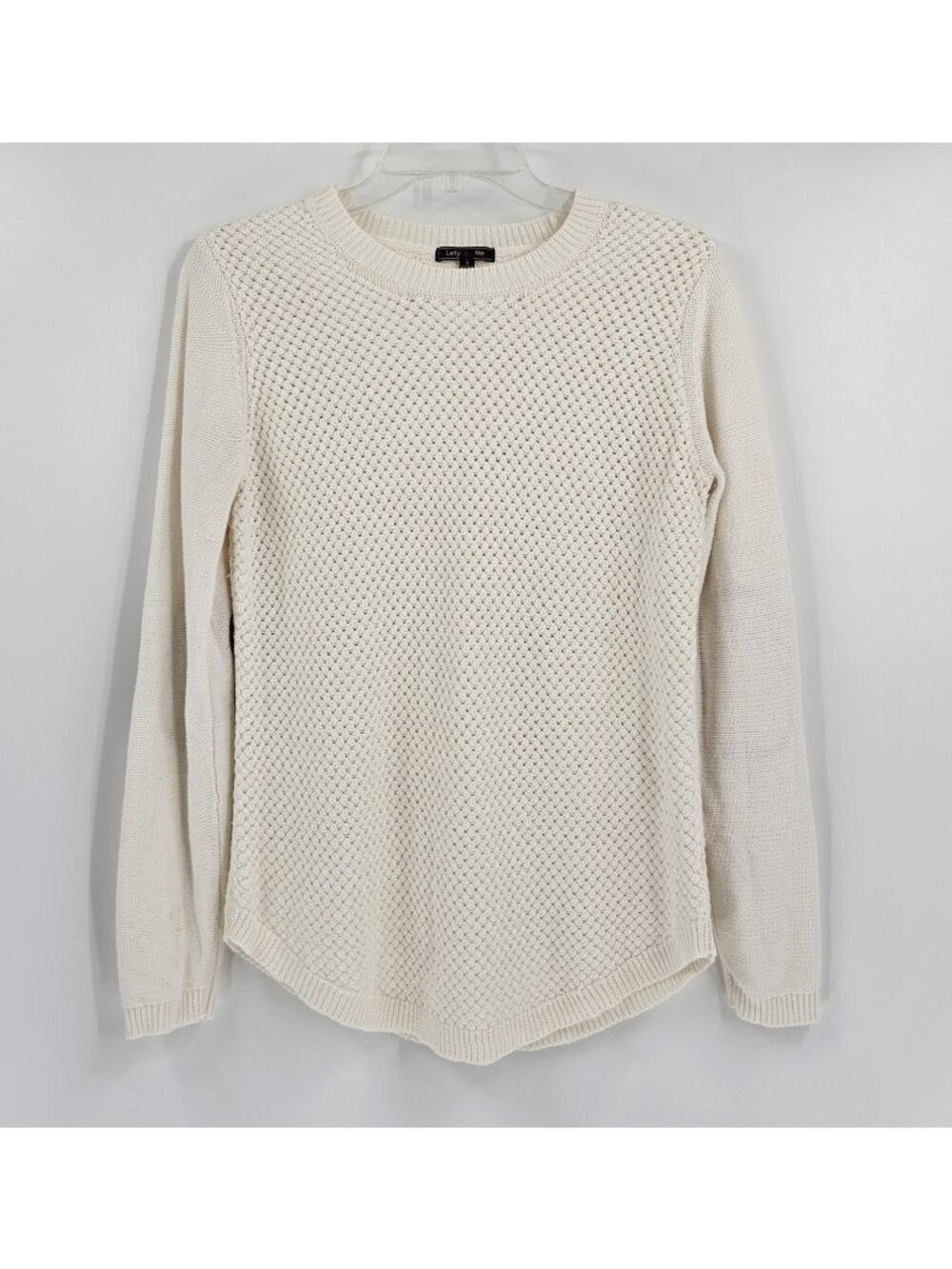 Lety & Me Ivory Open Knit Sweater Size Small Faux Suede Elbow Patches